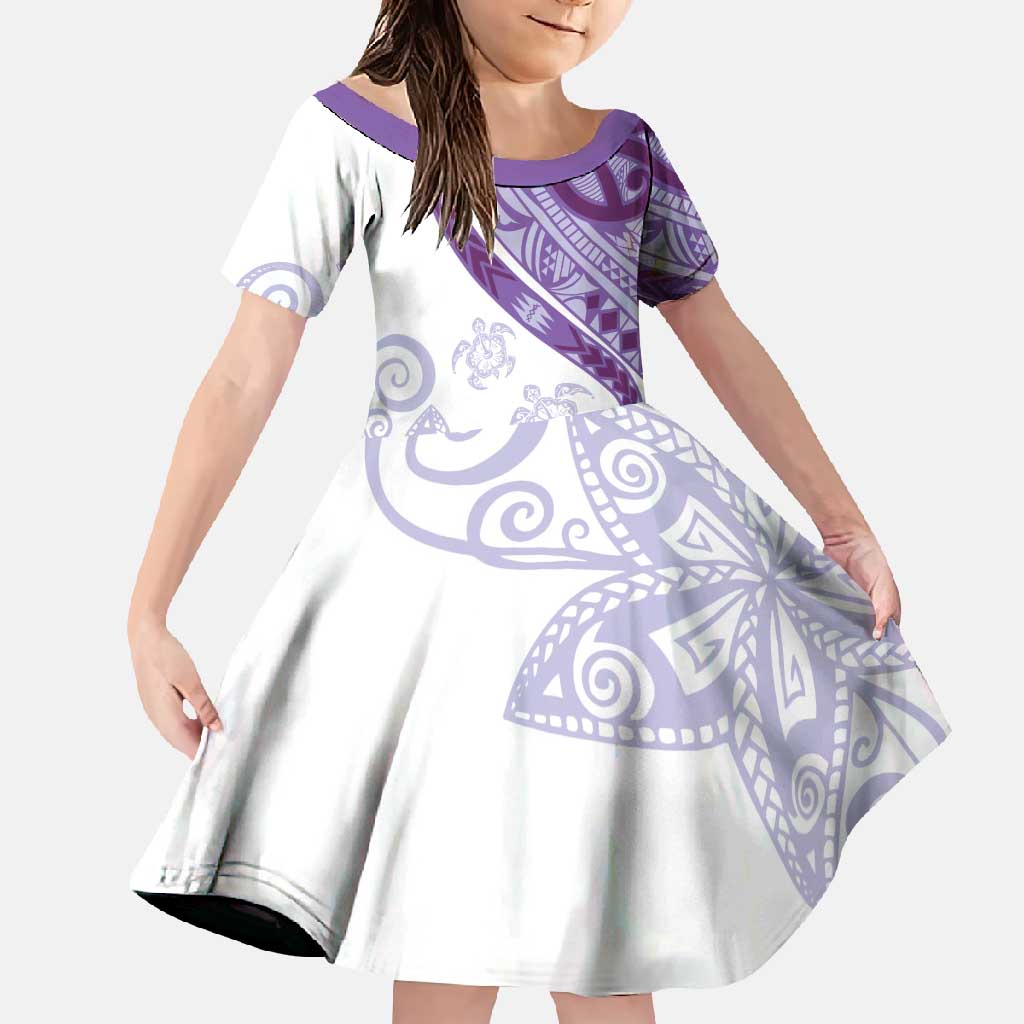 Purple Polynesian Tribal Turtle Floral Pattern Family Matching Mermaid Dress and Hawaiian Shirt