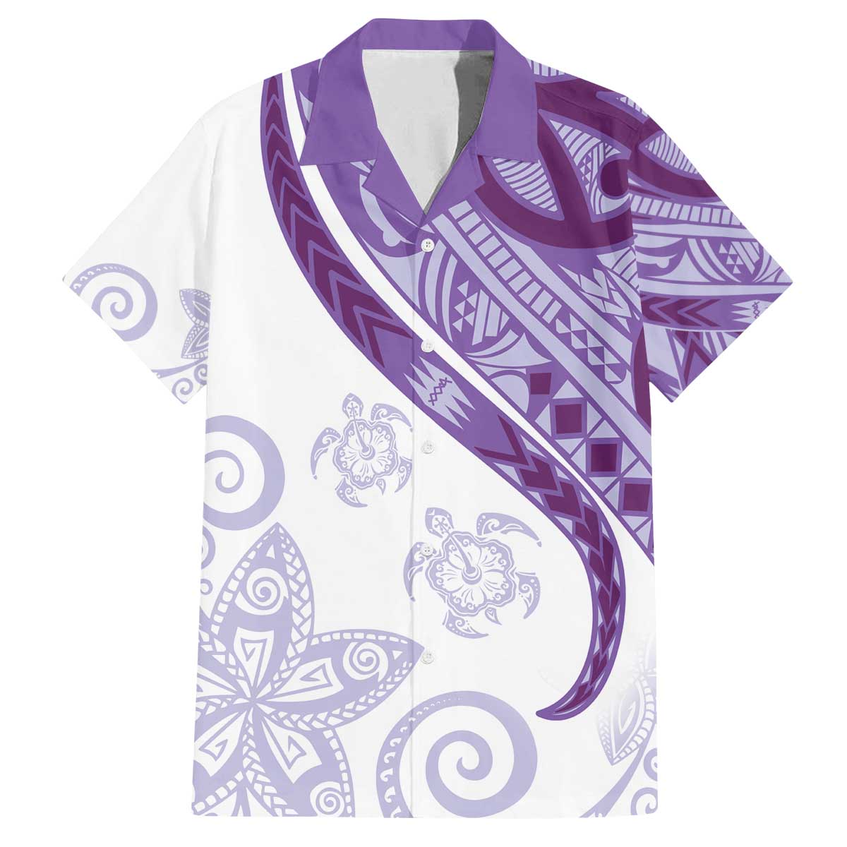 Purple Polynesian Tribal Turtle Floral Pattern Family Matching Off The Shoulder Long Sleeve Dress and Hawaiian Shirt