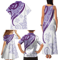 Purple Polynesian Tribal Turtle Floral Pattern Family Matching Tank Maxi Dress and Hawaiian Shirt