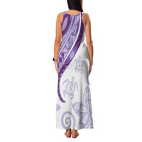 Purple Polynesian Tribal Turtle Floral Pattern Family Matching Tank Maxi Dress and Hawaiian Shirt