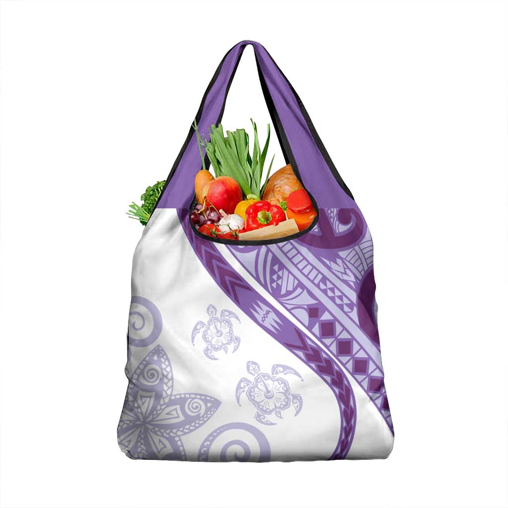 Purple Polynesian Tribal Turtle Floral Pattern Grocery Bag