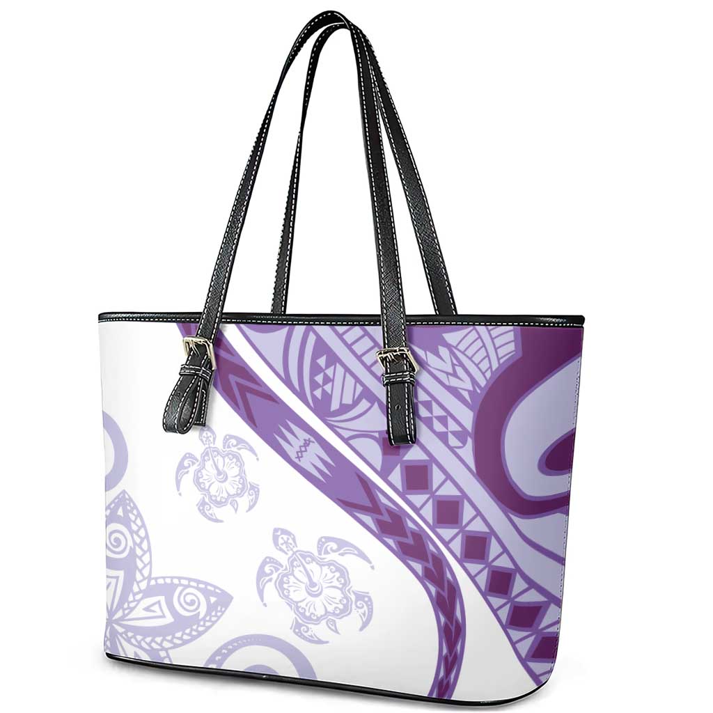Purple Polynesian Tribal Turtle Floral Pattern Leather Tote Bag
