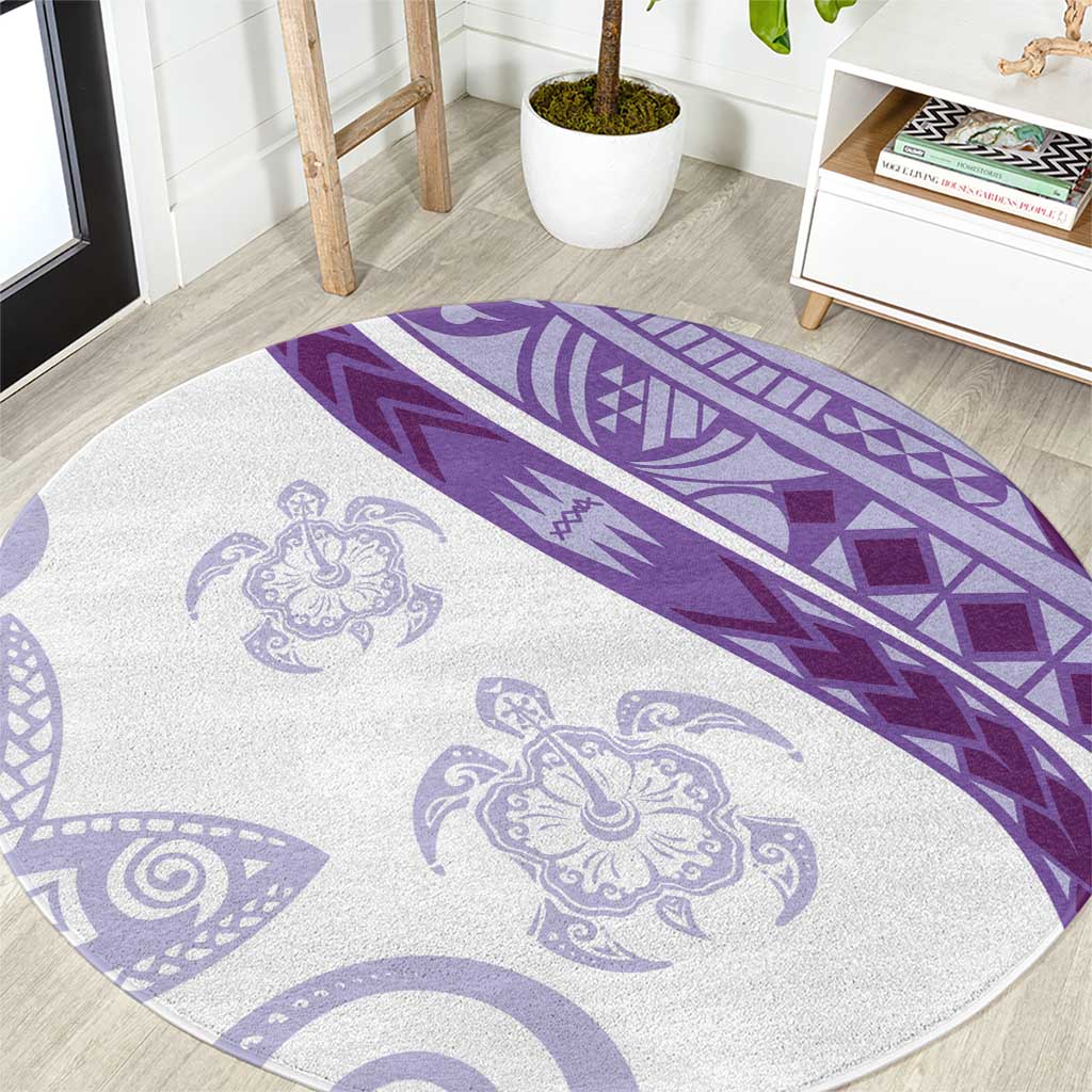 Purple Polynesian Tribal Turtle Floral Pattern Round Carpet LT05 Purple - Polynesian Pride