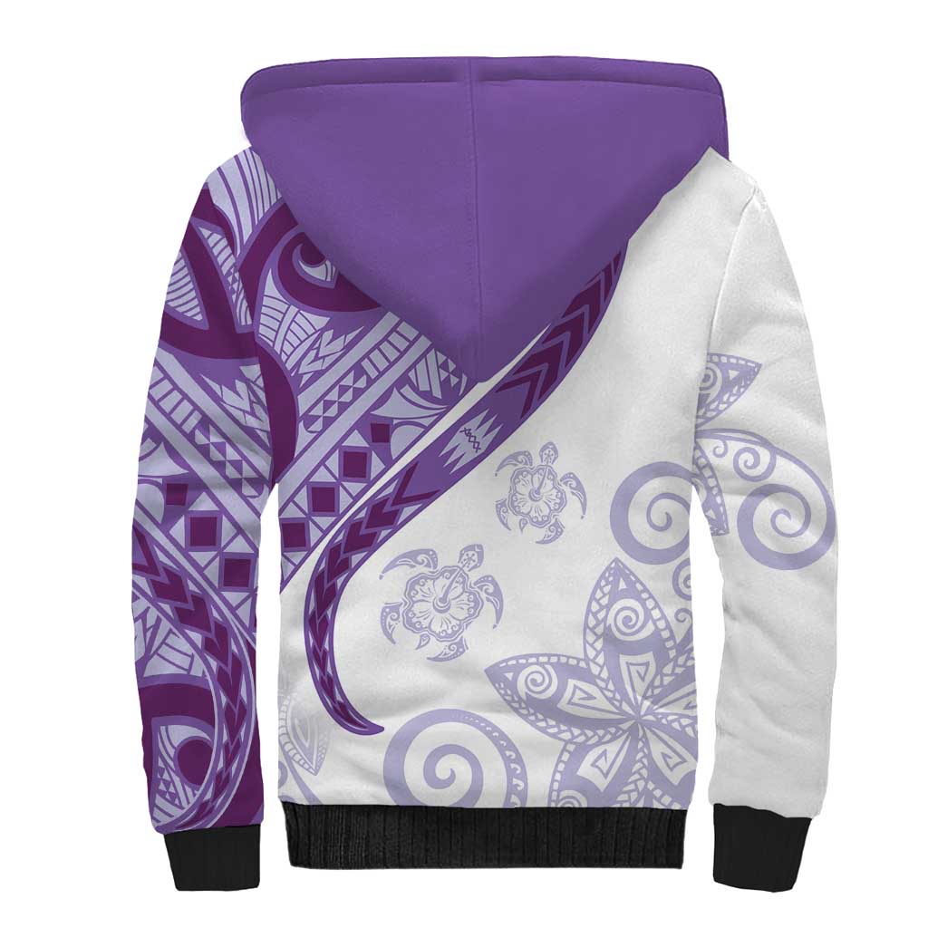 Purple Polynesian Tribal Turtle Floral Pattern Sherpa Hoodie