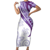 Purple Polynesian Tribal Turtle Floral Pattern Short Sleeve Bodycon Dress LT05 Long Dress Purple - Polynesian Pride