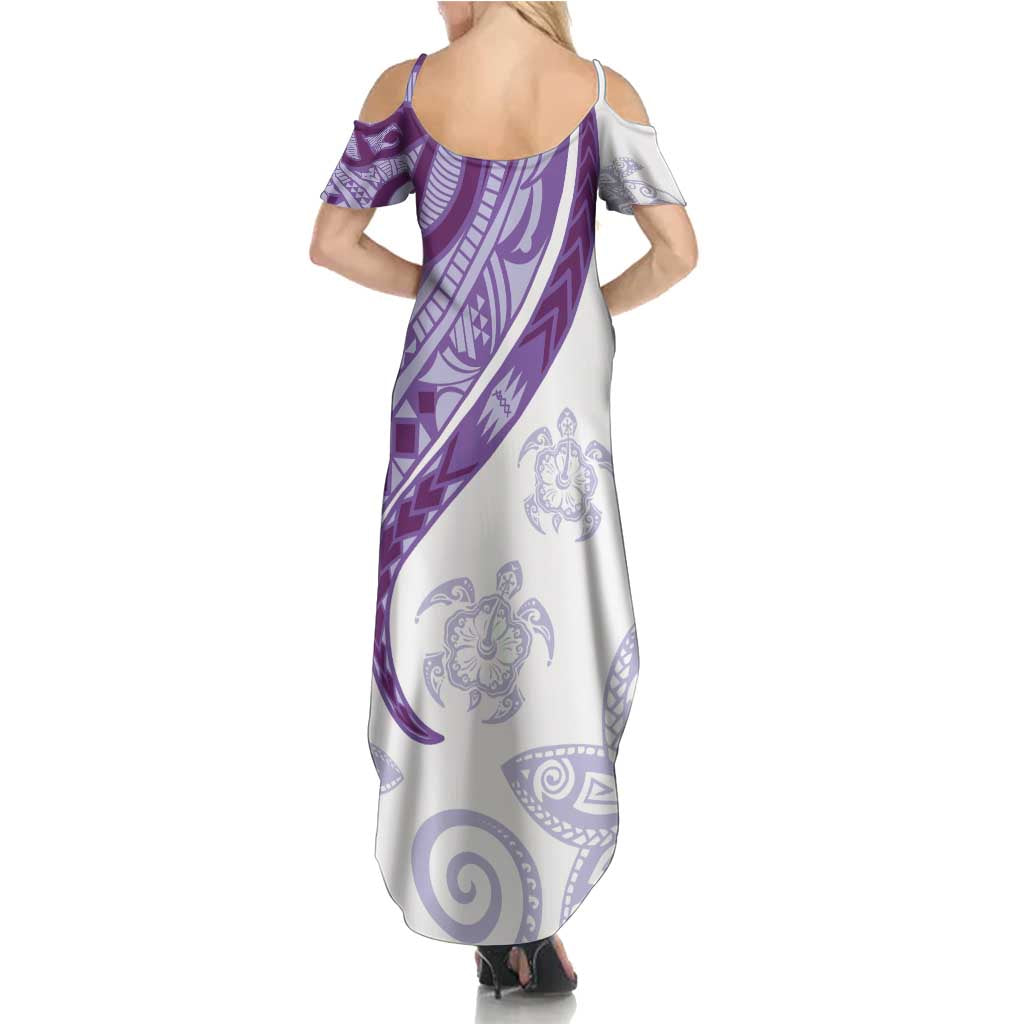 Purple Polynesian Tribal Turtle Floral Pattern Summer Maxi Dress