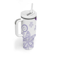 Purple Polynesian Tribal Turtle Floral Pattern Tumbler With Handle