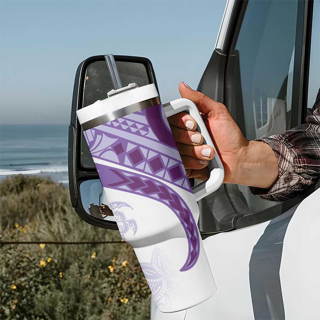 Purple Polynesian Tribal Turtle Floral Pattern Tumbler With Handle