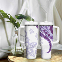 Purple Polynesian Tribal Turtle Floral Pattern Tumbler With Handle