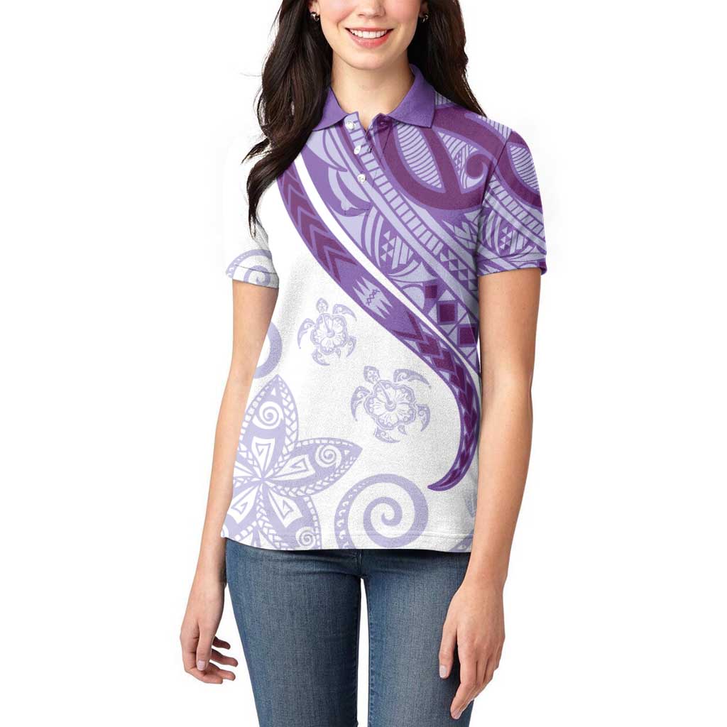 Purple Polynesian Tribal Turtle Floral Pattern Women Polo Shirt