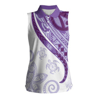 Purple Polynesian Tribal Turtle Floral Pattern Women Sleeveless Polo Shirt LT05 Female Purple - Polynesian Pride