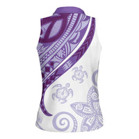 Purple Polynesian Tribal Turtle Floral Pattern Women Sleeveless Polo Shirt LT05 - Polynesian Pride