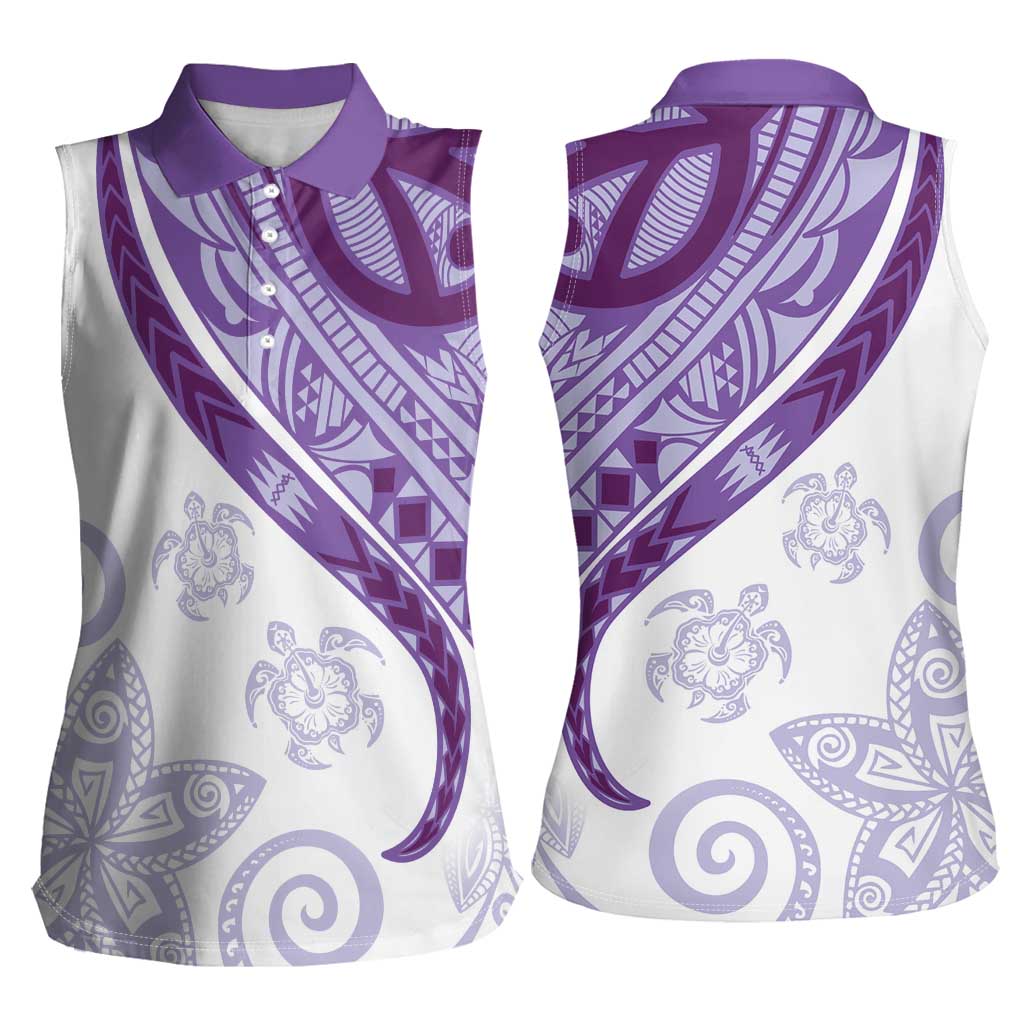 Purple Polynesian Tribal Turtle Floral Pattern Women Sleeveless Polo Shirt LT05 - Polynesian Pride