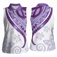 Purple Polynesian Tribal Turtle Floral Pattern Women Sleeveless Polo Shirt LT05 - Polynesian Pride