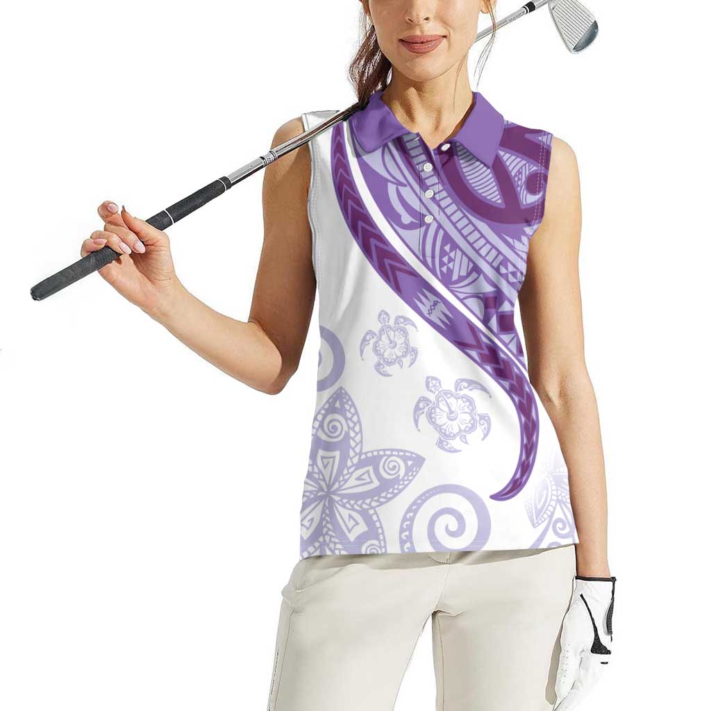 Purple Polynesian Tribal Turtle Floral Pattern Women Sleeveless Polo Shirt LT05 - Polynesian Pride