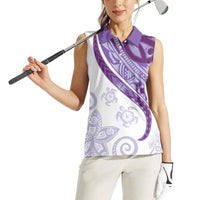 Purple Polynesian Tribal Turtle Floral Pattern Women Sleeveless Polo Shirt LT05 - Polynesian Pride