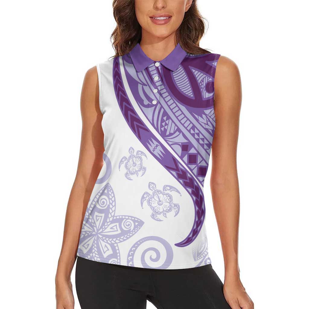 Purple Polynesian Tribal Turtle Floral Pattern Women Sleeveless Polo Shirt LT05 - Polynesian Pride