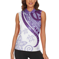 Purple Polynesian Tribal Turtle Floral Pattern Women Sleeveless Polo Shirt LT05 - Polynesian Pride