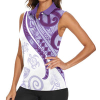Purple Polynesian Tribal Turtle Floral Pattern Women Sleeveless Polo Shirt LT05 - Polynesian Pride