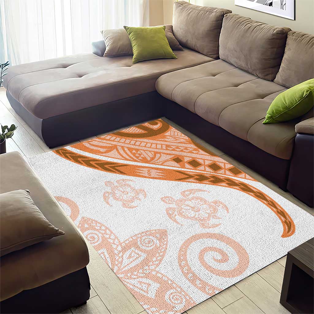 Orange Polynesian Tribal Turtle Floral Pattern Area Rug