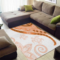Orange Polynesian Tribal Turtle Floral Pattern Area Rug
