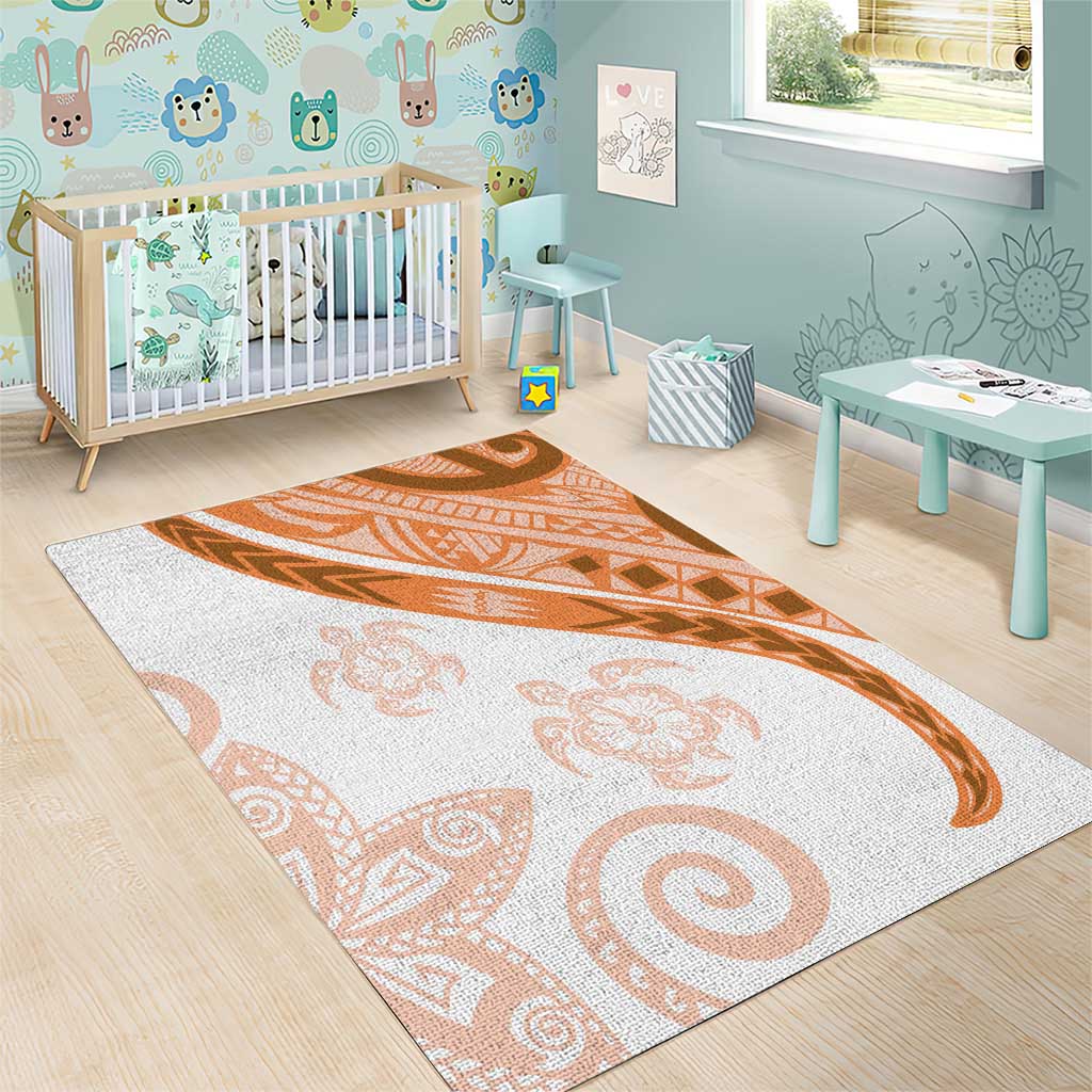 Orange Polynesian Tribal Turtle Floral Pattern Area Rug