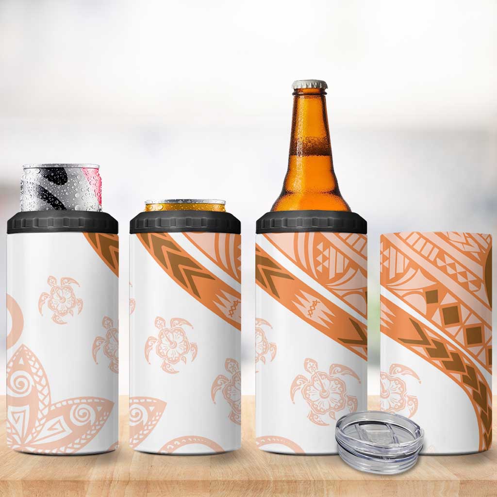 Orange Polynesian Tribal Turtle Floral Pattern 4 in 1 Can Cooler Tumbler