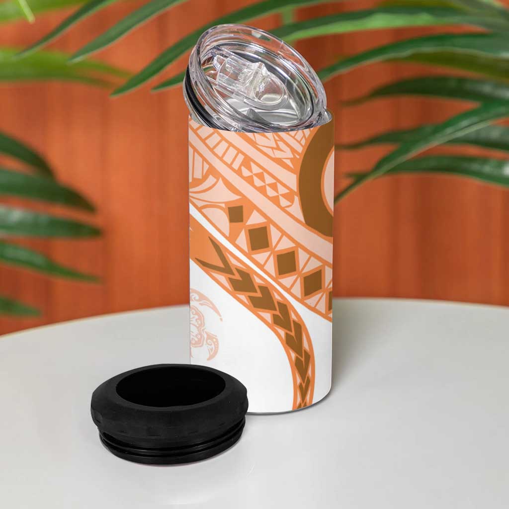 Orange Polynesian Tribal Turtle Floral Pattern 4 in 1 Can Cooler Tumbler