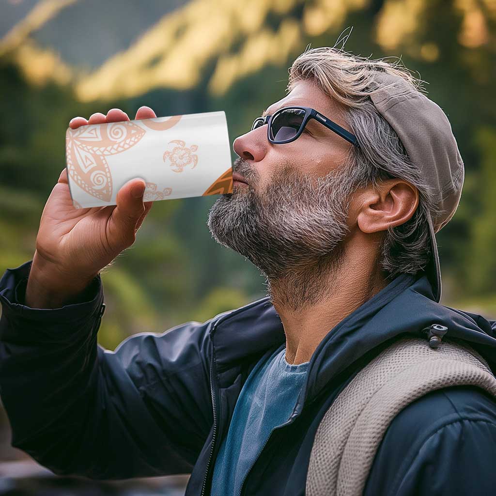 Orange Polynesian Tribal Turtle Floral Pattern 4 in 1 Can Cooler Tumbler