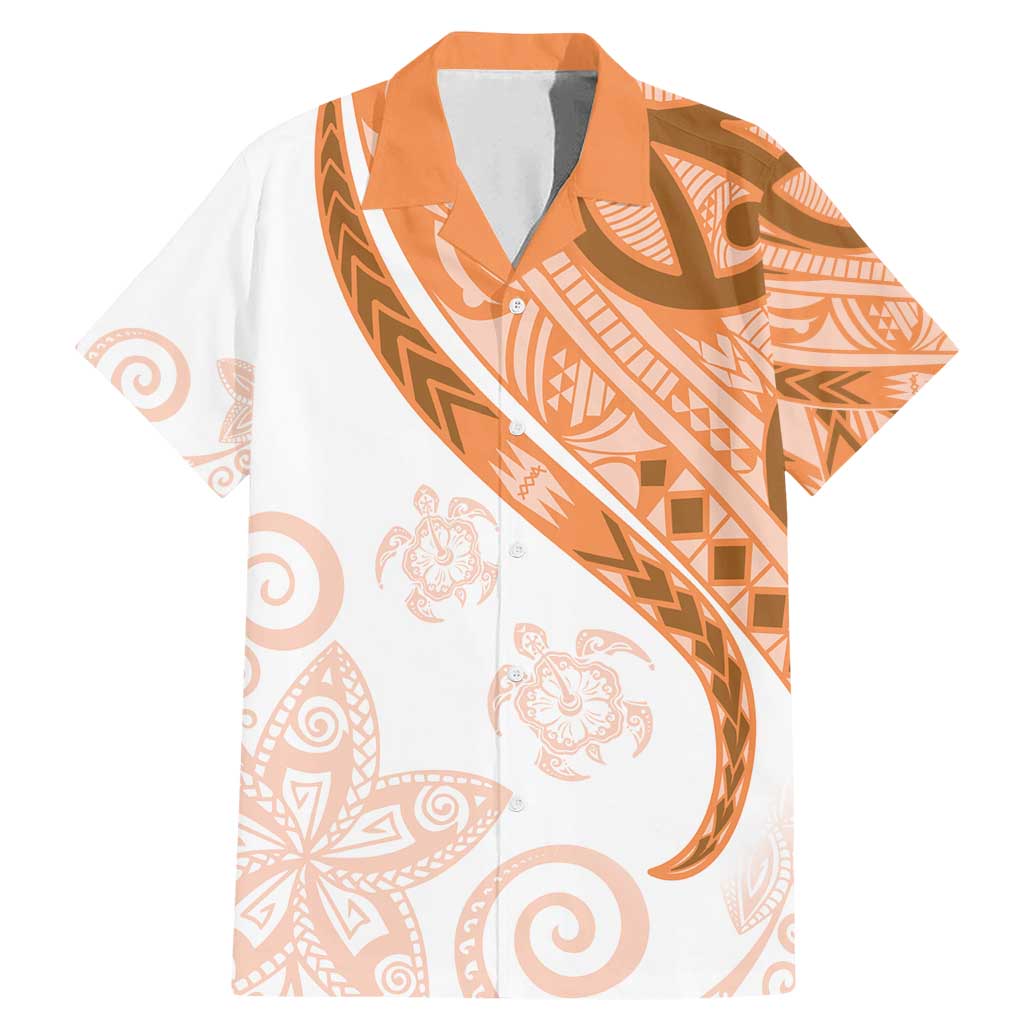 Orange Polynesian Tribal Turtle Floral Pattern Family Matching Mermaid Dress and Hawaiian Shirt