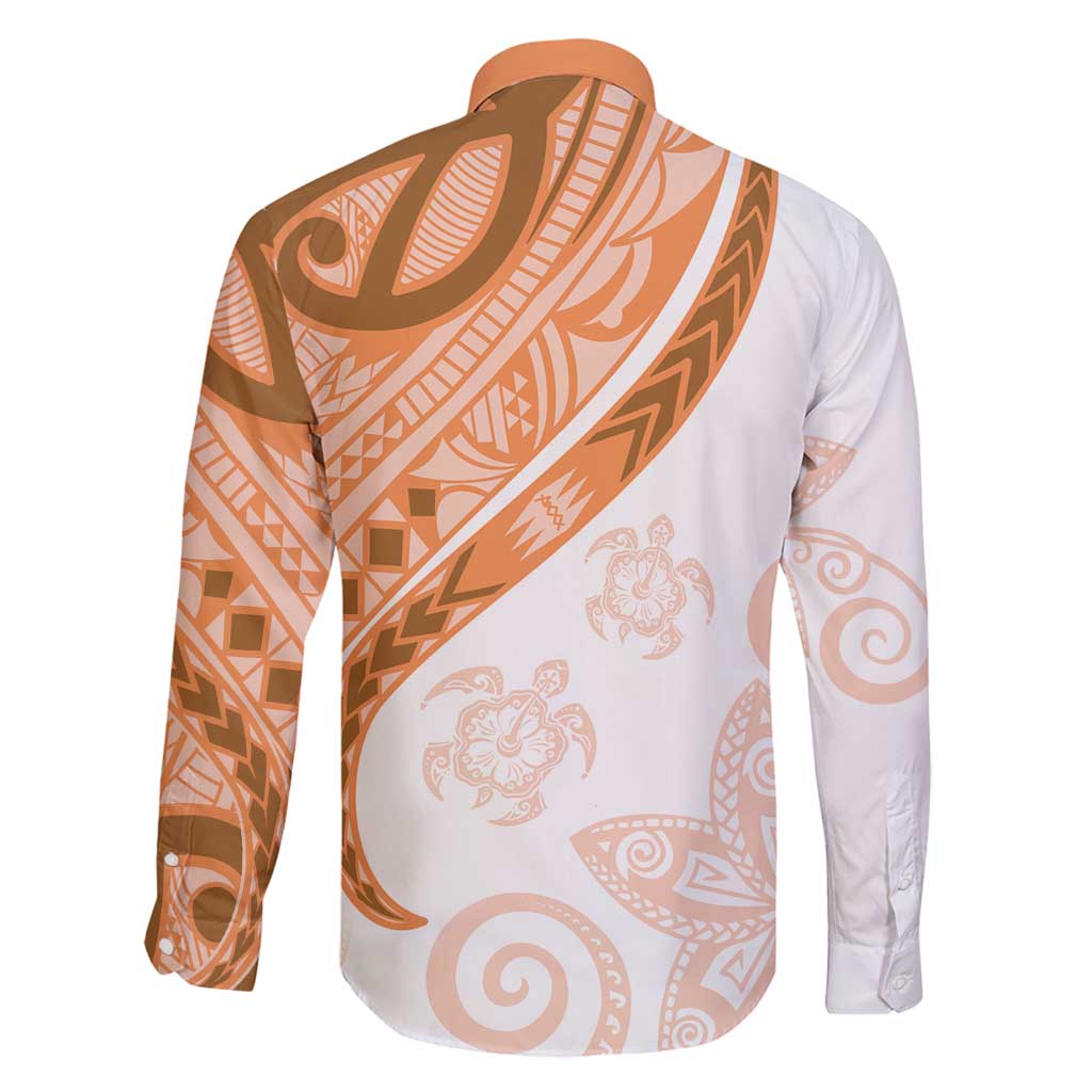 Orange Polynesian Tribal Turtle Floral Pattern Family Matching Mermaid Dress and Hawaiian Shirt