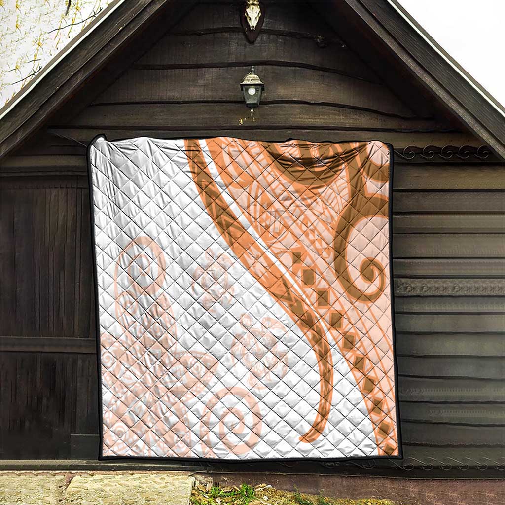 Orange Polynesian Tribal Turtle Floral Pattern Quilt