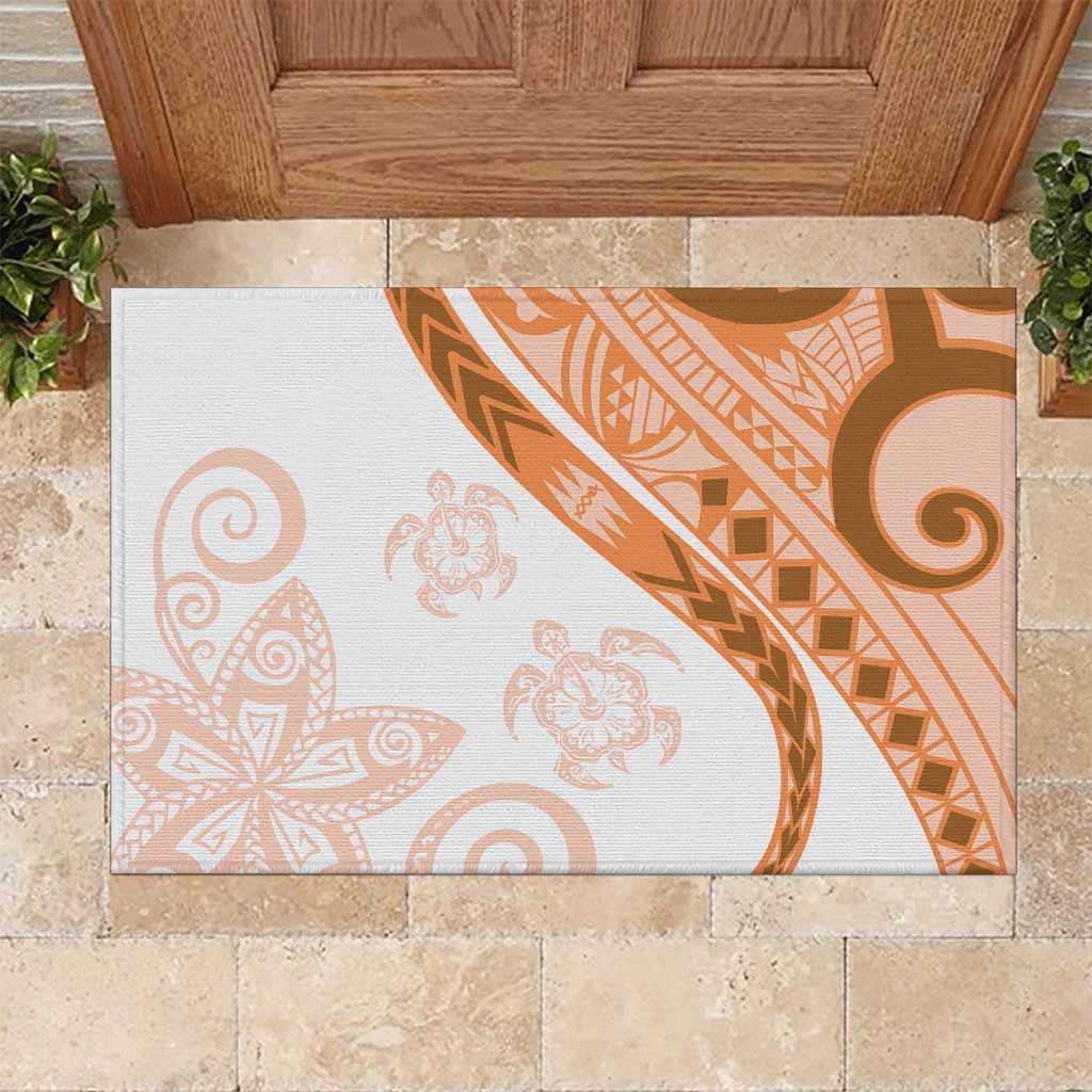 Orange Polynesian Tribal Turtle Floral Pattern Rubber Doormat