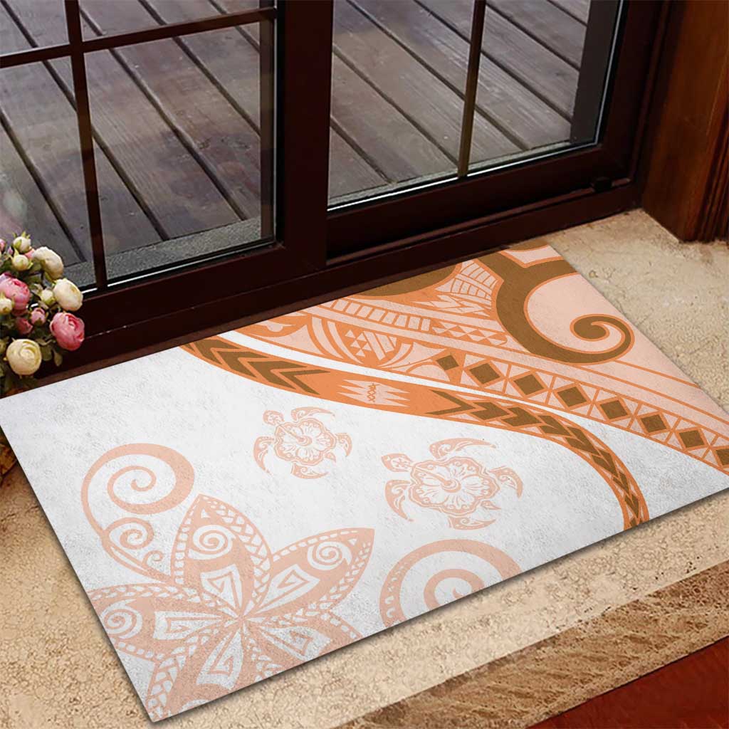 Orange Polynesian Tribal Turtle Floral Pattern Rubber Doormat