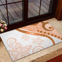 Orange Polynesian Tribal Turtle Floral Pattern Rubber Doormat