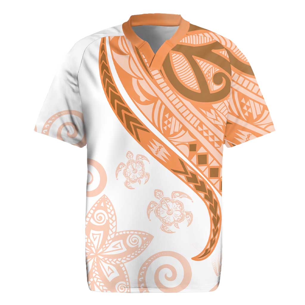 Orange Polynesian Tribal Turtle Floral Pattern Rugby Jersey