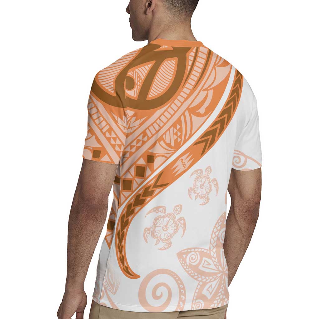 Orange Polynesian Tribal Turtle Floral Pattern Rugby Jersey