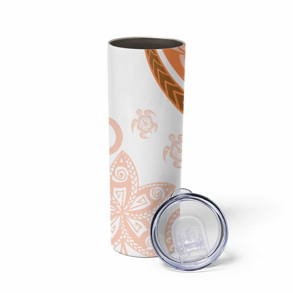Orange Polynesian Tribal Turtle Floral Pattern Skinny Tumbler
