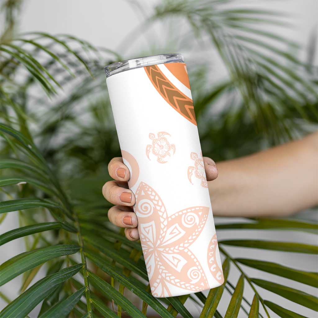 Orange Polynesian Tribal Turtle Floral Pattern Skinny Tumbler