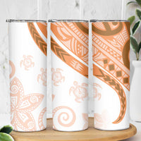 Orange Polynesian Tribal Turtle Floral Pattern Skinny Tumbler