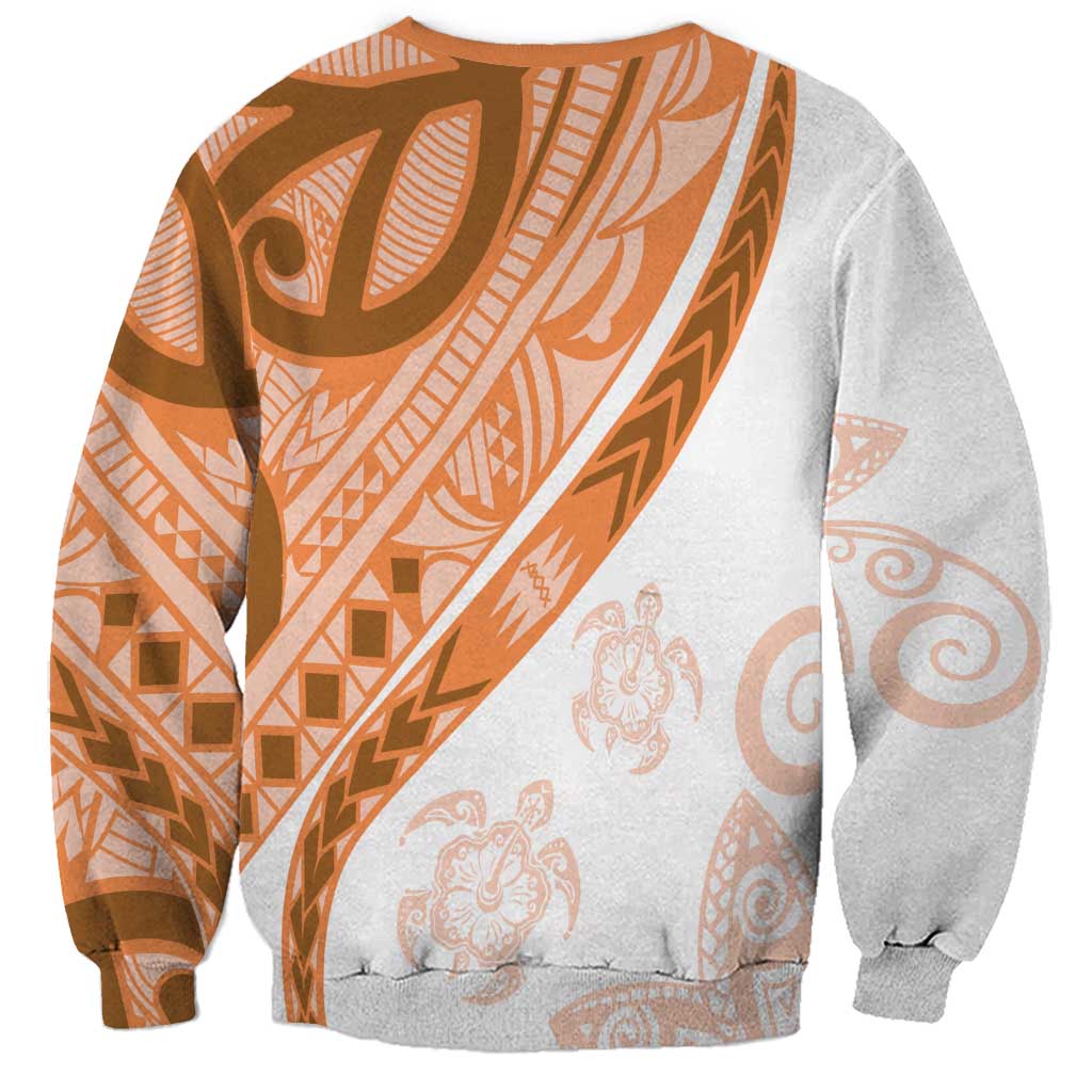 Orange Polynesian Tribal Turtle Floral Pattern Sweatshirt