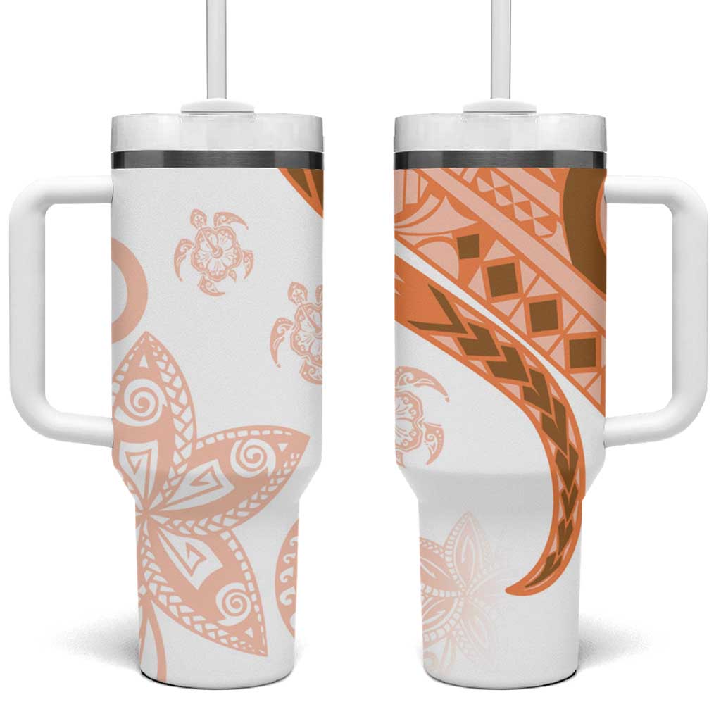 Orange Polynesian Tribal Turtle Floral Pattern Tumbler With Handle