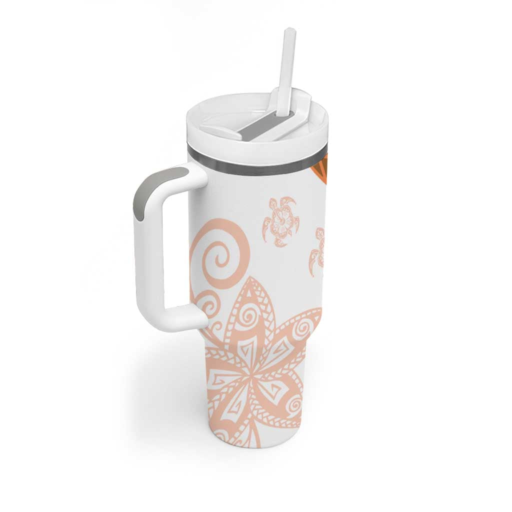 Orange Polynesian Tribal Turtle Floral Pattern Tumbler With Handle