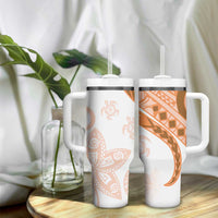 Orange Polynesian Tribal Turtle Floral Pattern Tumbler With Handle