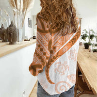 Orange Polynesian Tribal Turtle Floral Pattern Women Casual Shirt