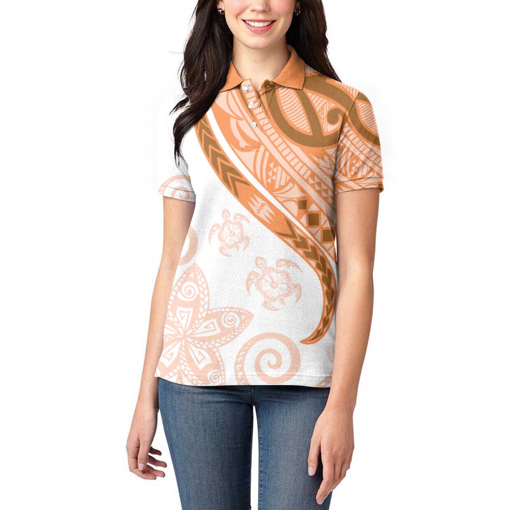 Orange Polynesian Tribal Turtle Floral Pattern Women Polo Shirt