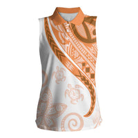 Orange Polynesian Tribal Turtle Floral Pattern Women Sleeveless Polo Shirt LT05 Female Orange - Polynesian Pride