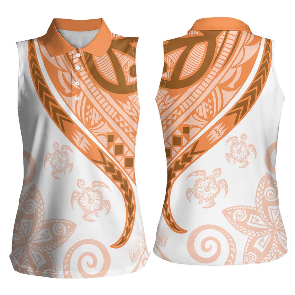 Orange Polynesian Tribal Turtle Floral Pattern Women Sleeveless Polo Shirt LT05 - Polynesian Pride
