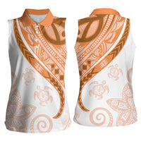 Orange Polynesian Tribal Turtle Floral Pattern Women Sleeveless Polo Shirt LT05 - Polynesian Pride