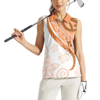 Orange Polynesian Tribal Turtle Floral Pattern Women Sleeveless Polo Shirt LT05 - Polynesian Pride